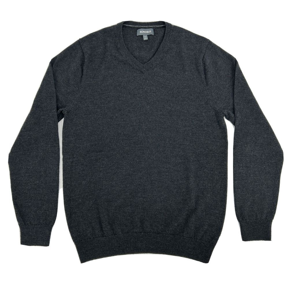 Bonobos Sweater Men's Large‎ Black Slim Extra Fine Merino Wool Stretch Pullover